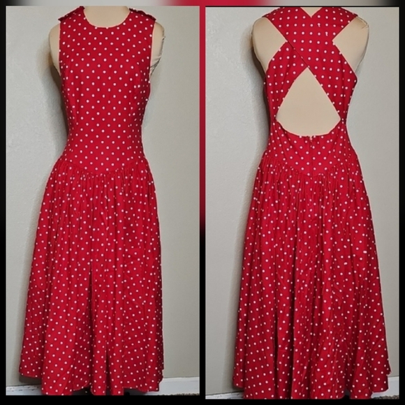 Vintage Dresses & Skirts - Vintage Red Polka Dot Midi Dress size 8 /med